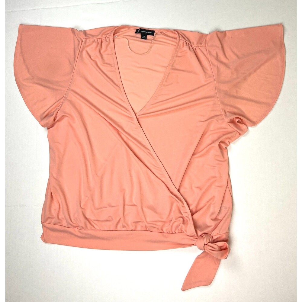 INC Concepts Womens XXL Coral Wrap Top Flutter Sleeves Waist Tie Summer Beach